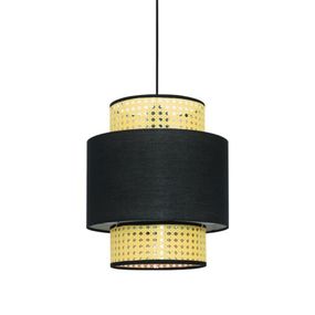 ACA Lighting závěsné svítidlo 1XE27 NISYROS černá textil+ratan D30XH150CM TF20831PB