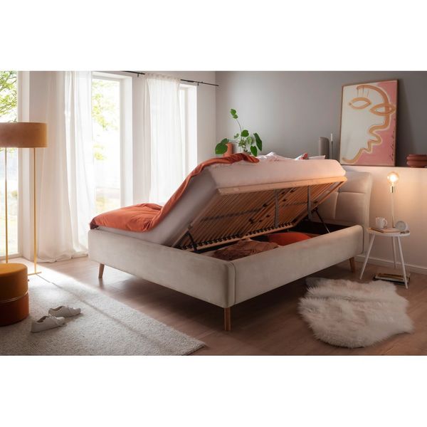 Béžová čalúnená dvojlôžková posteľ Meise Möbel Mila, 180 x 200 cm