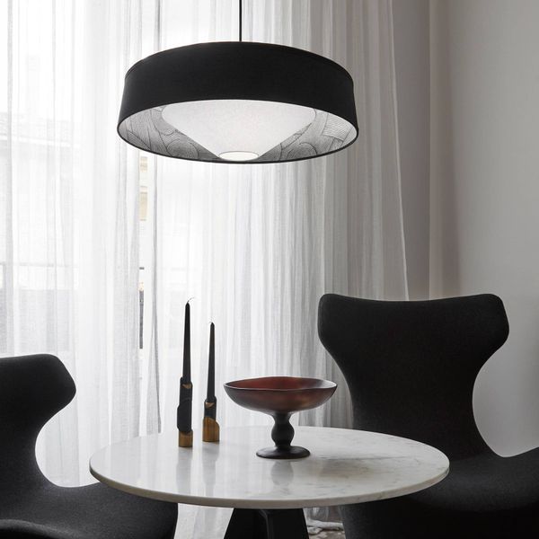 MARKET SET Mokuzai M závesná lampa, Ø 58 cm, Obývacia izba / jedáleň, kov, žakárová látka, papier murano, E27, 40W, K: 26cm