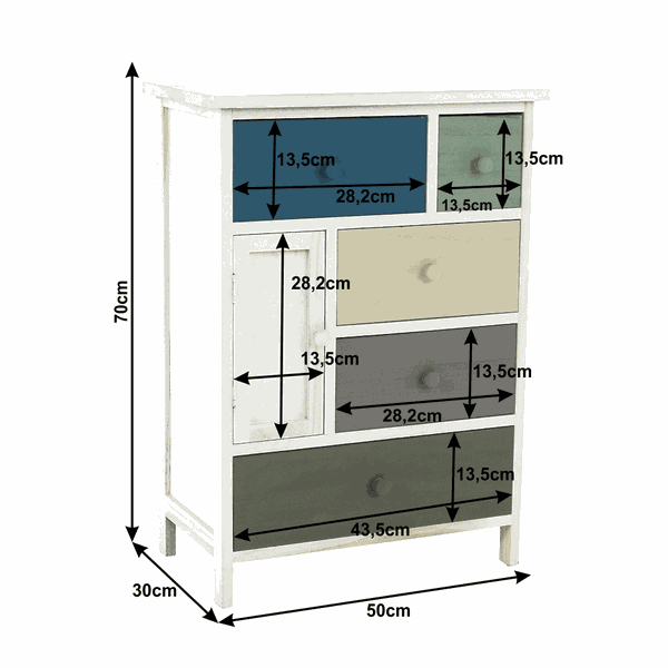 Komoda, biela/farebné zásuvky, MONET 1 NEW
