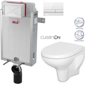 ALCADRAIN Renovmodul - predstenový inštalačný systém s bielym tlačidlom M1710 + WC CERSANIT ARTECO CLEANON + SEDADLO AM115/1000 M1710 AT1