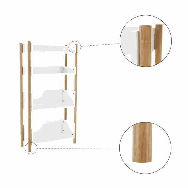 4-poličkový regál, prírodný bambus/biela, BALTIKA TYP 3