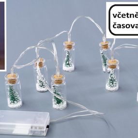 Vianočná dekoratívna reťaz - 8 LED mini poháre so stromčekmi