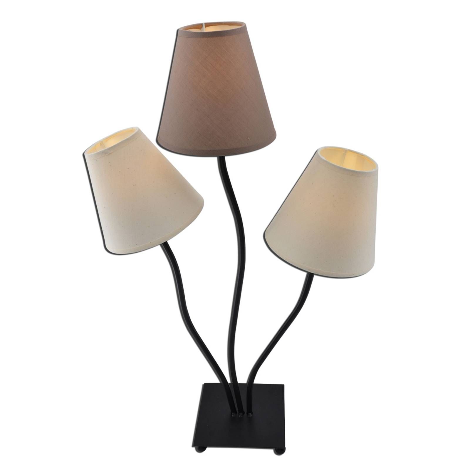 Näve Twiddle troj-plameňová stolná lampa hnedé odtiene, Obývacia izba / jedáleň, látka, kov, E14, 40W, K: 67cm
