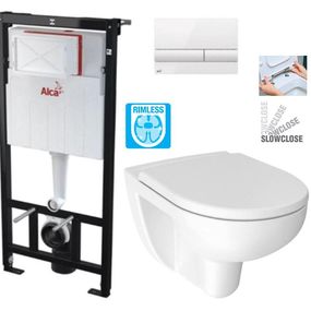 ALCADRAIN Sádromodul - predstenový inštalačný systém s bielym tlačidlom M1710 + WC JIKA LYRA PLUS RIMLESS + SEDADLO duraplastu SLOWCLOSE AM101/1120 M1710 LY2