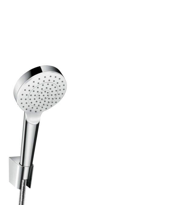 Hansgrohe Crometta - Sprchová súprava 100 s držiakom Porter, 1jet, EcoSmart 9 l/min, biela/chróm 26569400