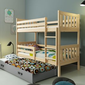 Poschodová posteľ s prístelkou CARINO 3 - 190x80cm - Borovica - Grafitová