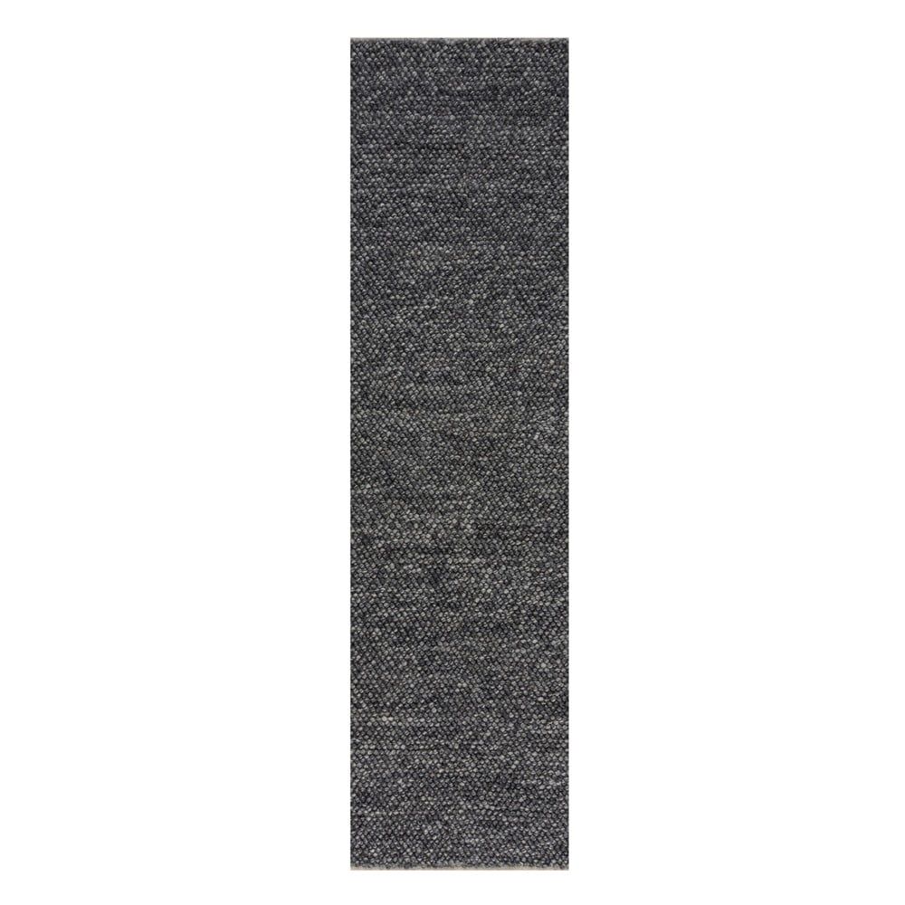 Tmavosivý vlnený behúň Flair Rugs Minerals, 60 x 230 cm