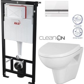 ALCADRAIN Sádromodul - predstenový inštalačný systém s bielym / chróm tlačidlom M1720-1 + WC CERSANIT CLEANON PARVA + SEDADLO AM101/1120 M1720-1 PA1