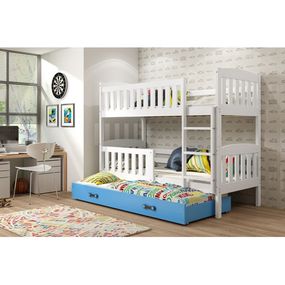 Detská poschodová posteľ KUBUS s výsuvnou posteľou 90x200 cm - biela Modrá