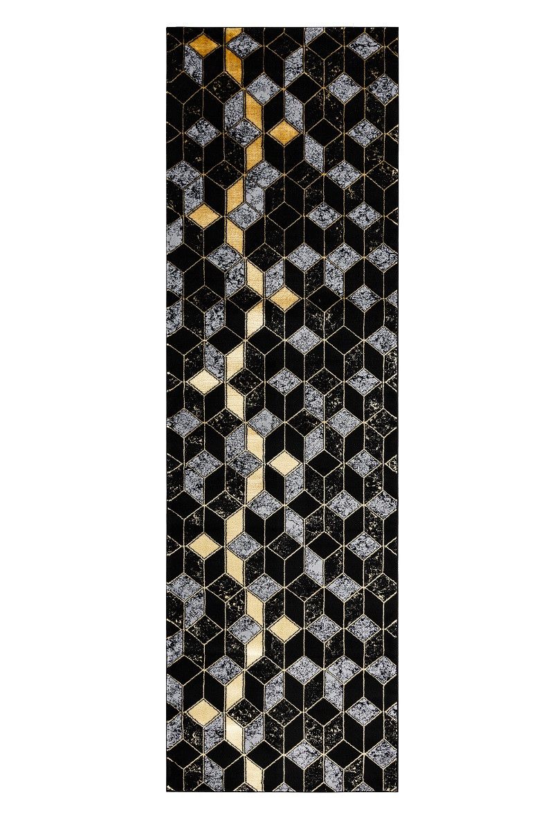 Dywany Łuszczów AKCIA: 60x300 cm Behúň Gloss 400B 86 3D geometric black/gold - 60x300 cm