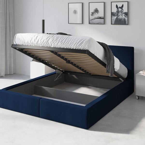 Čalúnená posteľ (výklopná) HILTON 180x200cm MODRÁ