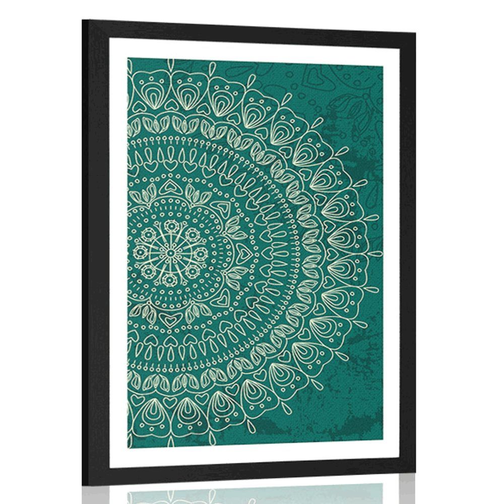 Plagát s paspartou ručne kreslená Mandala - 60x90 silver