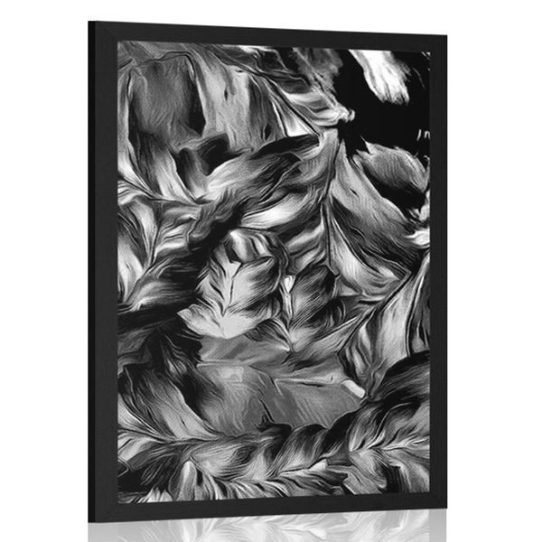 Plagát retro ťahy kvetov v čiernobielom prevedení