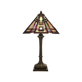 QUOIZEL Stolová lampa Classic Craftsman v dizajne Tiffany, Obývacia izba / jedáleň, kov, sklo, E27, 60W, K: 73.7cm