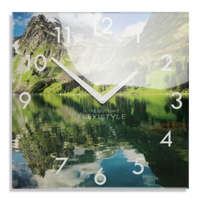 DomTextilu Dekoračné sklenené hodiny 30 cm s motívom horského jazera 57312