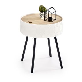 Okrúhly príručný stolík s úložným priestorom Aura - biela / čierna / prírodná