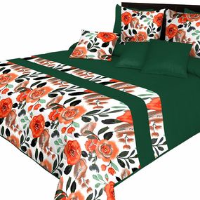 DomTextilu Elegantné prehozy na posteľ s krásnym vzorom červených kvetov a zeleným lemom Šírka: 200 cm | Dĺžka: 220 cm 62668-237346