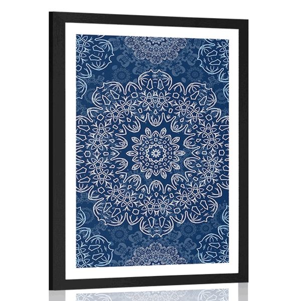 Plagát s paspartou modrá Mandala s abstraktným vzorom - 30x45 silver