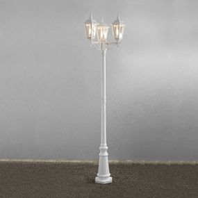 Konstsmide Stĺpové svietidlo Firenze, 3-plameňové biele, hliník, sklo, E27, 100W, K: 220cm