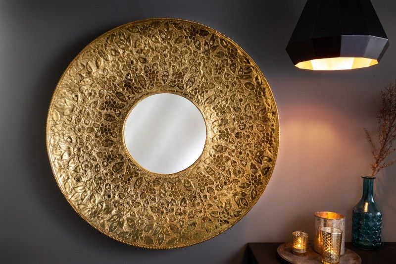 Estila Orientálne okrúhle zrkadlo Unique s kovovým ornamentálnym rámom zlatej farby 81cm