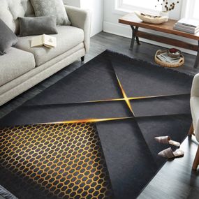 DomTextilu Originálny čierno zlatý koberec do obývačky so strapcami 39315-183230