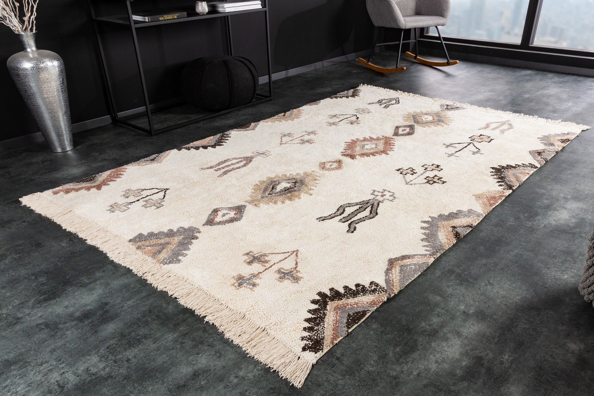 Estila Elegantný obdĺžnikový koberec Ethno v štýle etno v béžovej farbe z bavlny 230x160cm