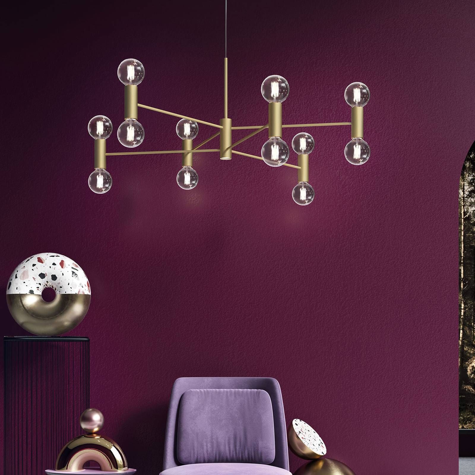 Modo Luce Chandelier závesná lampa 13p 107cm zlatá, Obývacia izba / jedáleň, kov, 42W, K: 76cm