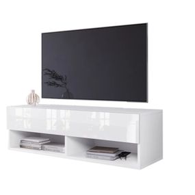 Expedo TV stolík MENDES A 100, 100x30x32, biela/biela lesk, s LED osvetlením