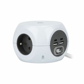 Solight prodlužovací přívod kostka, 3 zásuvky, 4x USB + Wireless 10W, 1,5m, 3x1,5mm2, bílý PP146USBW