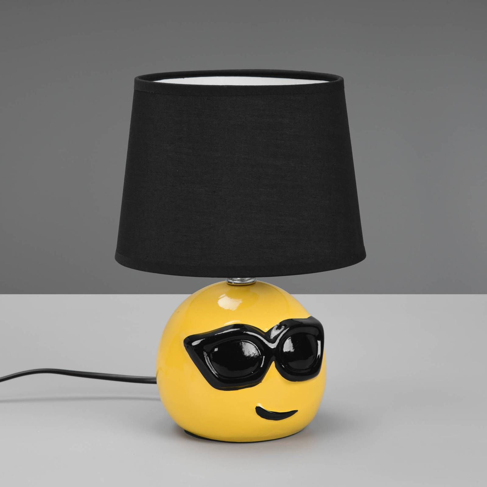 Reality Leuchten Stolová lampa Coolio so Smiley, látka, čierna, Detská izba, keramika, textil (bavlna, polyester), E14, 10W, K: 26cm