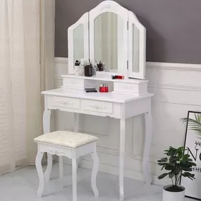 DomTextilu Nádherný toaletný stolík s veľkým zrkadlom v bielej farbe 45945 Biela