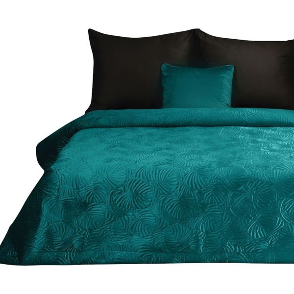 DomTextilu Prešívaný tyrkysový zamatový prehoz na posteľ s rastlinným vzorom 47666-219648