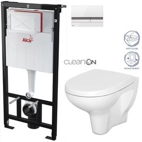 ALCADRAIN Sádromodul - predstenový inštalačný systém s bielym / chróm tlačidlom M1720-1 + WC CERSANIT ARTECO CLEANON + SEDADLO AM101/1120 M1720-1 AT1