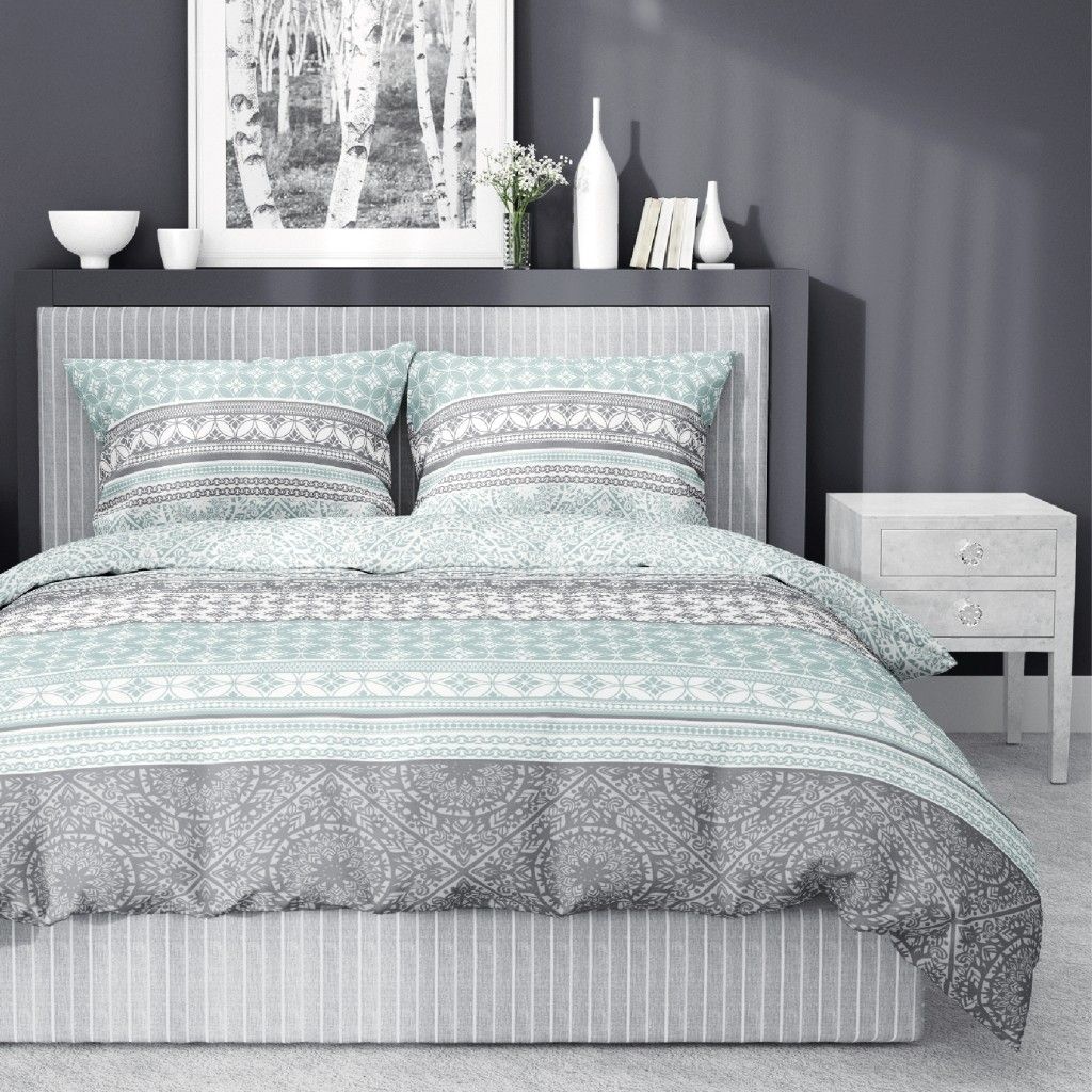 Vzorovaná modrá posteľná bielizeň z bavlneného saténu 3 časti: 1ks 160x200 + 2ks 70x80 Modrá