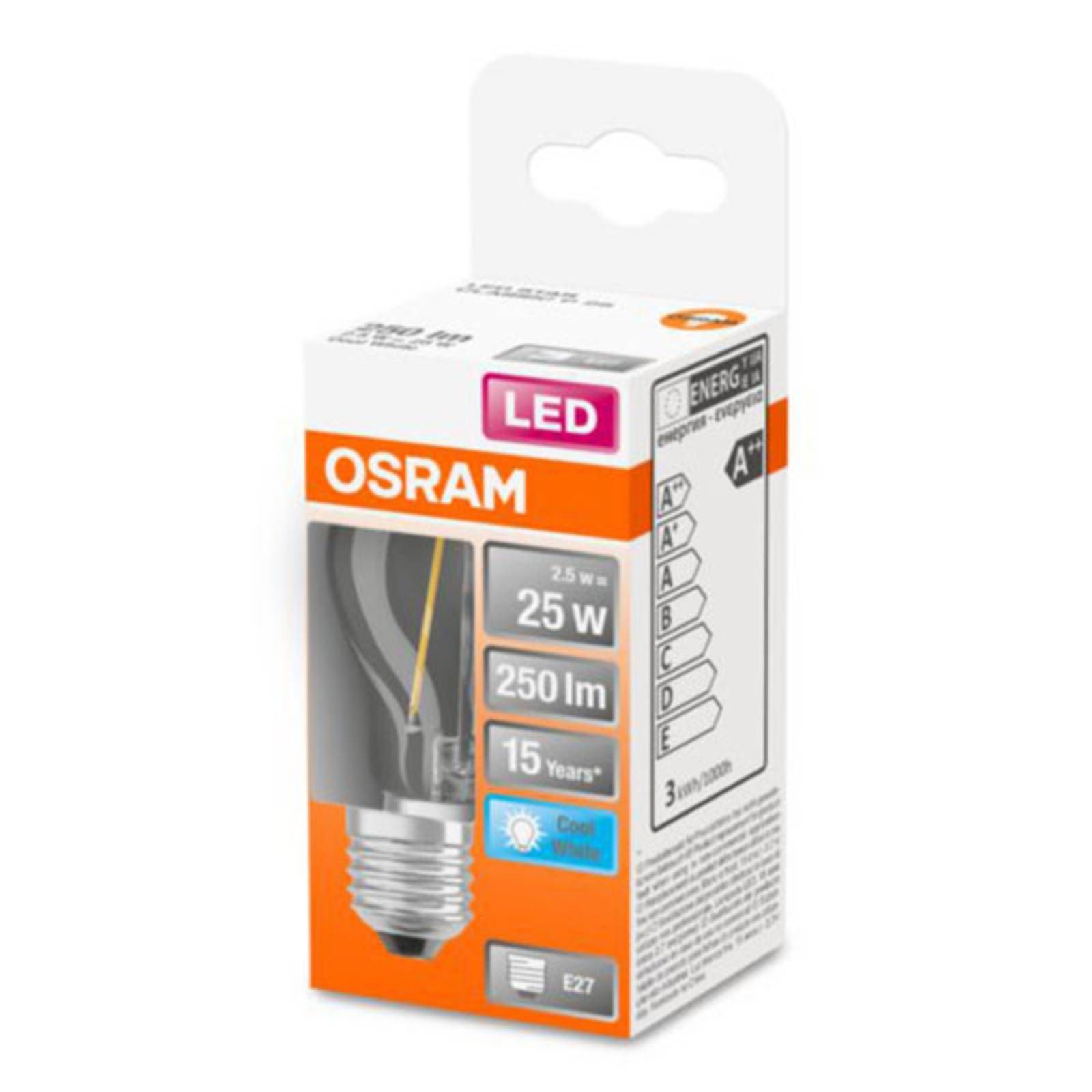 OSRAM Classic P LED žiarovka E27 2, 5W 4.000K číra, E27, 2.5W, Energialuokka: F, P: 7.7 cm