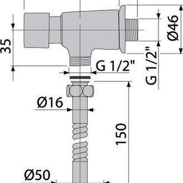 ALCA PLAST - Pisoárový tlakový splachovač s pripoj. rúrkou a krytkou s manžetou kov/chróm ATS001