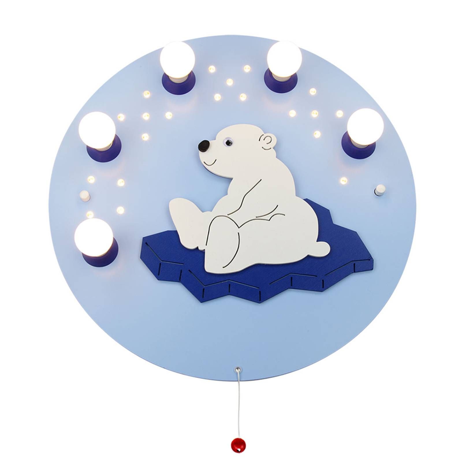 Elobra Nástenné svetlo Ľadový medveď, svetlomodré, 5-pl., Detská izba, drevo, E14, 40W, K: 8cm