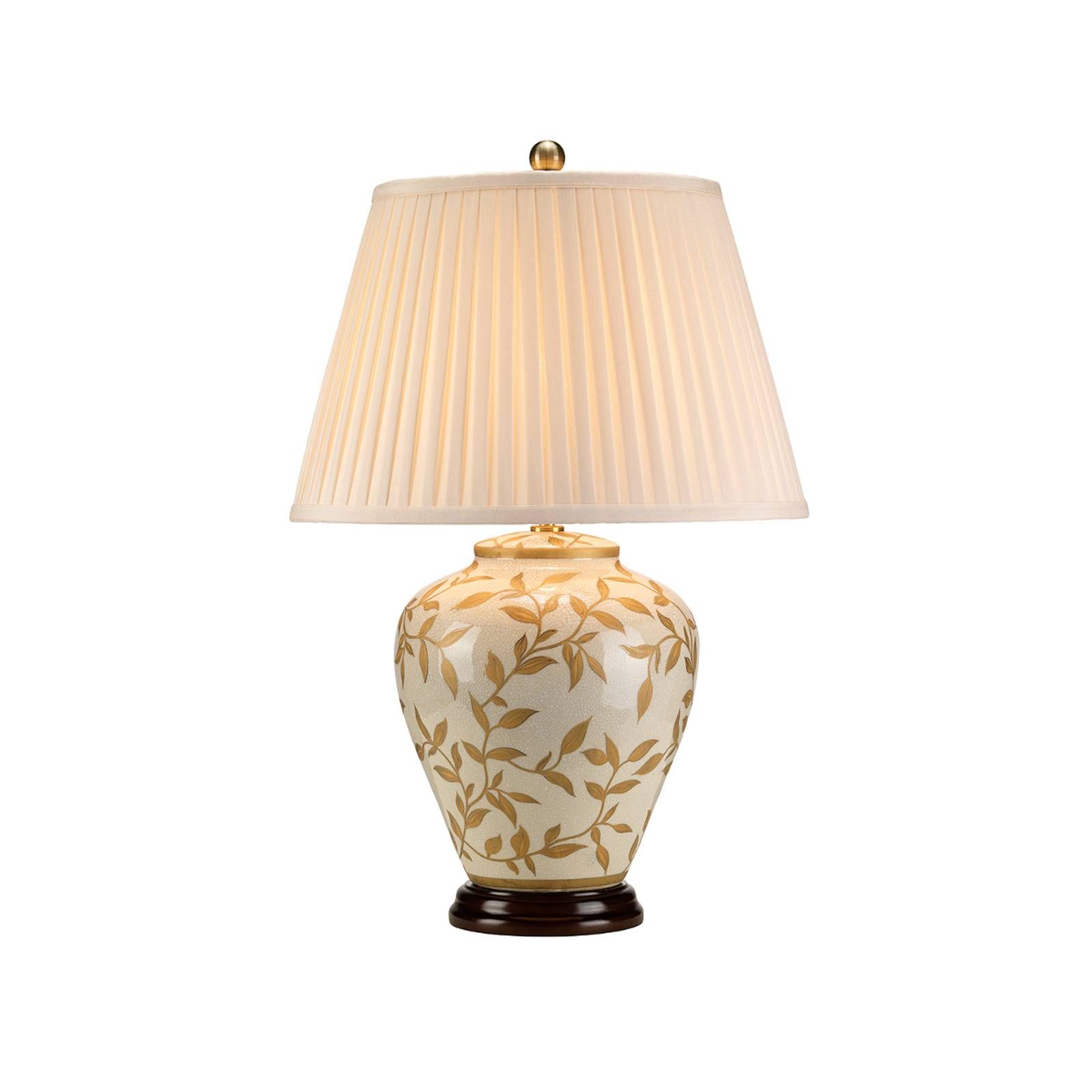 Elstead Stolová lampa Leaves s porcelánovým podstavcom, porcelán, polybavlna, drevo, E27, 60W, K: 62cm