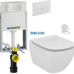 GEBERIT KOMBIFIXBasic vr. bieleho tlačidla DELTA 50 + WC Ideal Standard Tesi se sedlem RIMLESS 110.100.00.1 50BI TE2