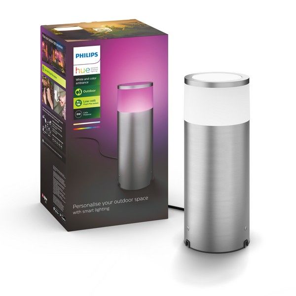 Philips HUE White and color CALLA exteriérový záhradný stĺpik LED 8W 600lm IP65 2200-6500K RGB, predlžovacia jednotka, nerez