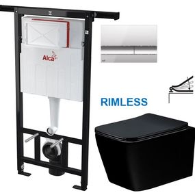 ALCADRAIN Alcadrain Jádromodul - predstenový inštalačný systém s chrómovým tlačidlom M1721 + WC MEXEN TEO ČERNÁ Rimless + SEDADLO AM102/1120 M1721 ME02