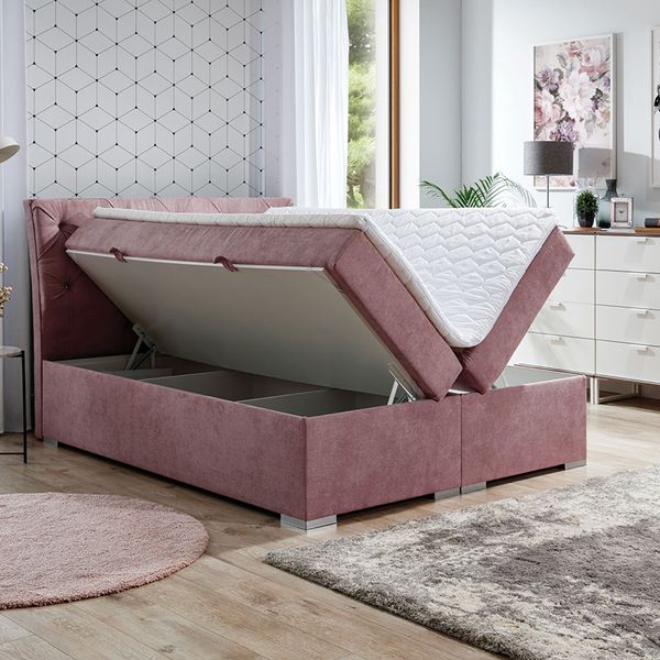 Čalúnená manželská posteľ s úložným priestorom Beneto 160 - ružová (Kronos 29)
