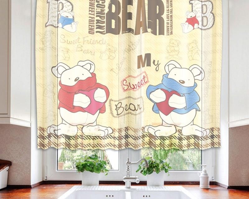 VO-140-029 Textilné fotozáclona s obšitím a rašiace páskou, Teddy Bears, veľkosť 140 x 120