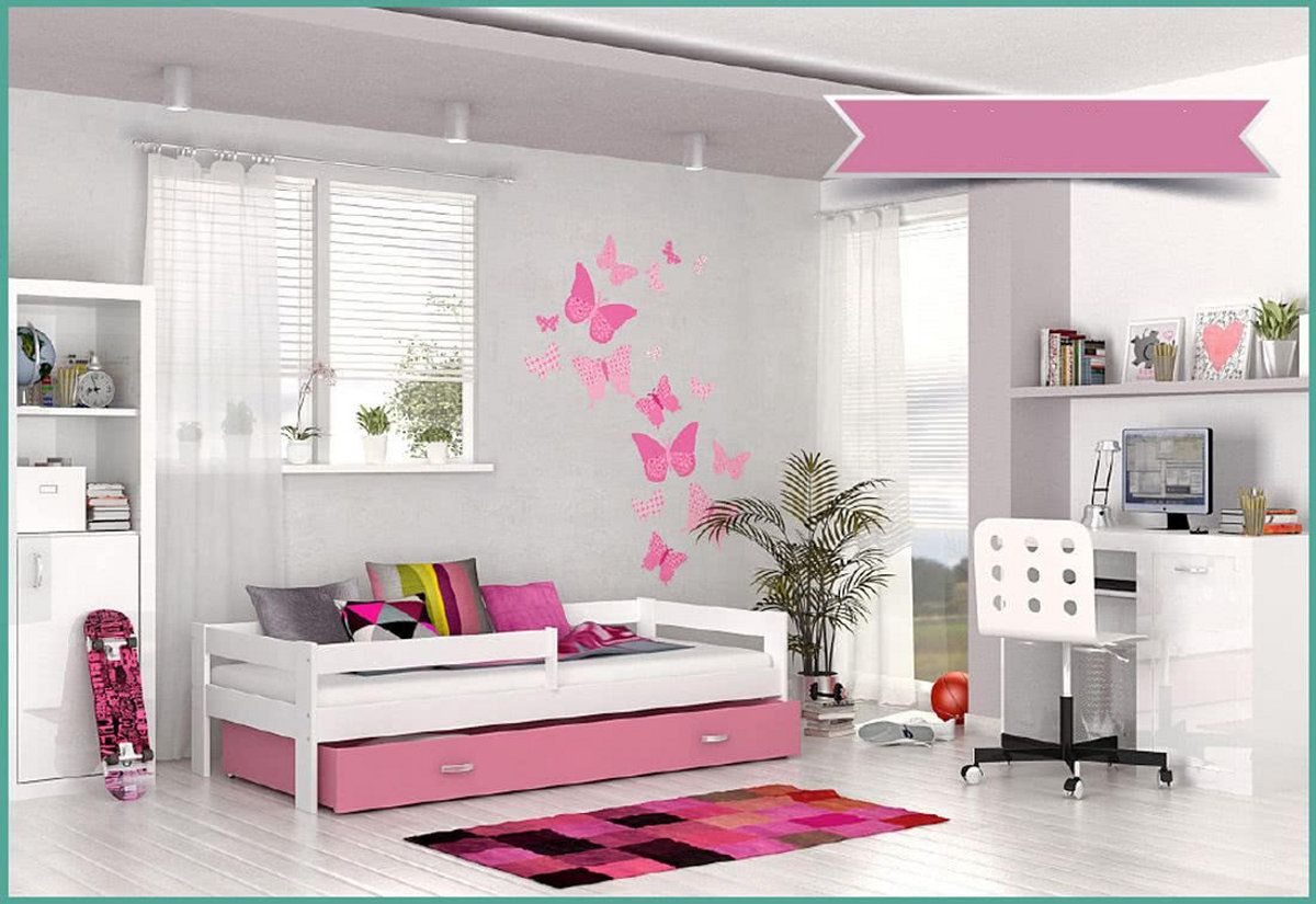 Expedo Detská posteľ HARRY P1 COLOR s farebnou zásuvkou + matrac, 80x160 cm, biely/ružový
