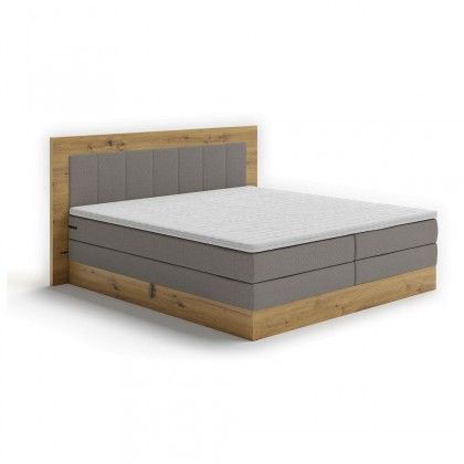 Posteľ Boxspring Marc 180x200, sivá, dub, vr. matraca a topperu