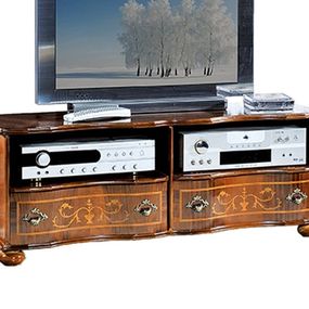 Estila Barokový masívny TV stolík Clasica s dvomi poličkami a zásuvkami s ornamentálnym zdobením 110cm