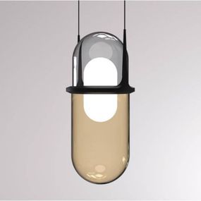Molto Luce Pille LED závesné svietidlo sivá/krémová, Obývacia izba / jedáleň, ručne fúkané sklo, 15W, K: 41.7cm