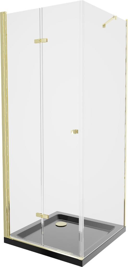 MEXEN/S - Lima sprchovací kút zalamovacie dvere 80 x 80 cm, transparent, zlatý + Flat čierna vanička so sifónom 856-080-080-50-00-4070G