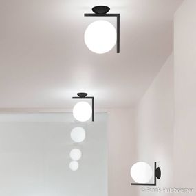 FLOS IC C/W1 nástenná lampa, čierna Ø 20 cm, Obývacia izba / jedáleň, oceľ, sklo, E14, 60W, K: 21.6cm